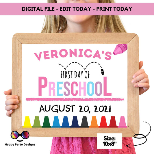 Editable First day of Preschool | Preschool Sign | 1st Day of Preschool Sign | personalized school sign