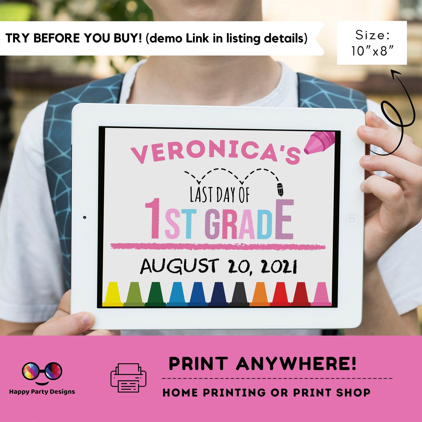 Editable Last day of 1st grade | First grade Sign | Last Day of 1st grade Sign | personalized school sign