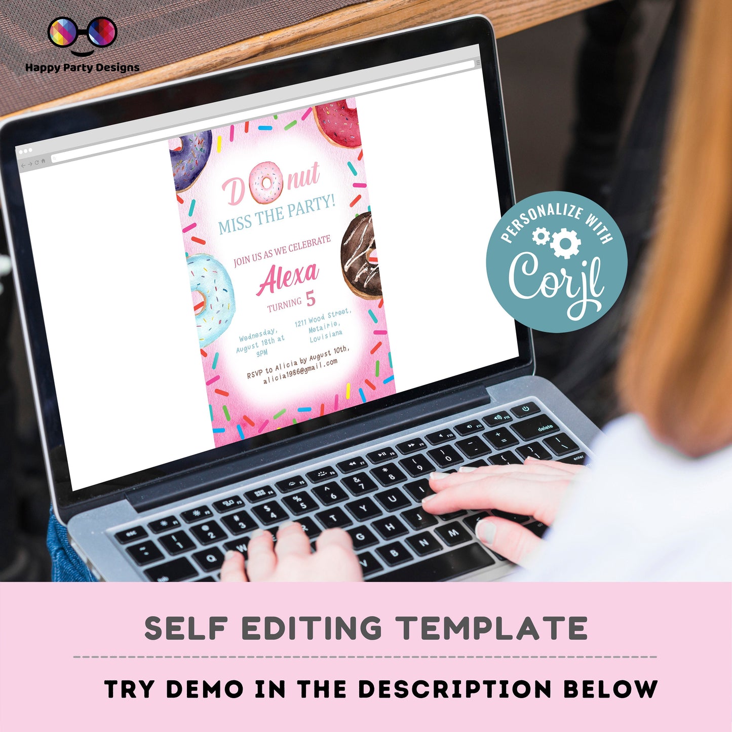 Editable Donut Miss the party! Birthday Invitation | Girl Invitation | Donut Birthday invitations | Cute Donut Birthday Invitation