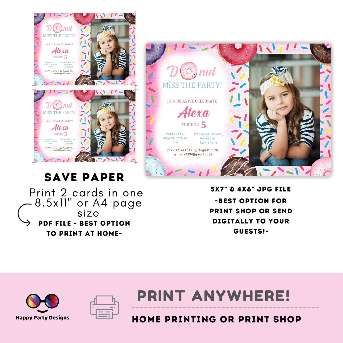 Editable Donut Miss the party! with picture Birthday Invitation | Girl invite | Donut Birthday invitations | Cute Donut Birthday Invitation