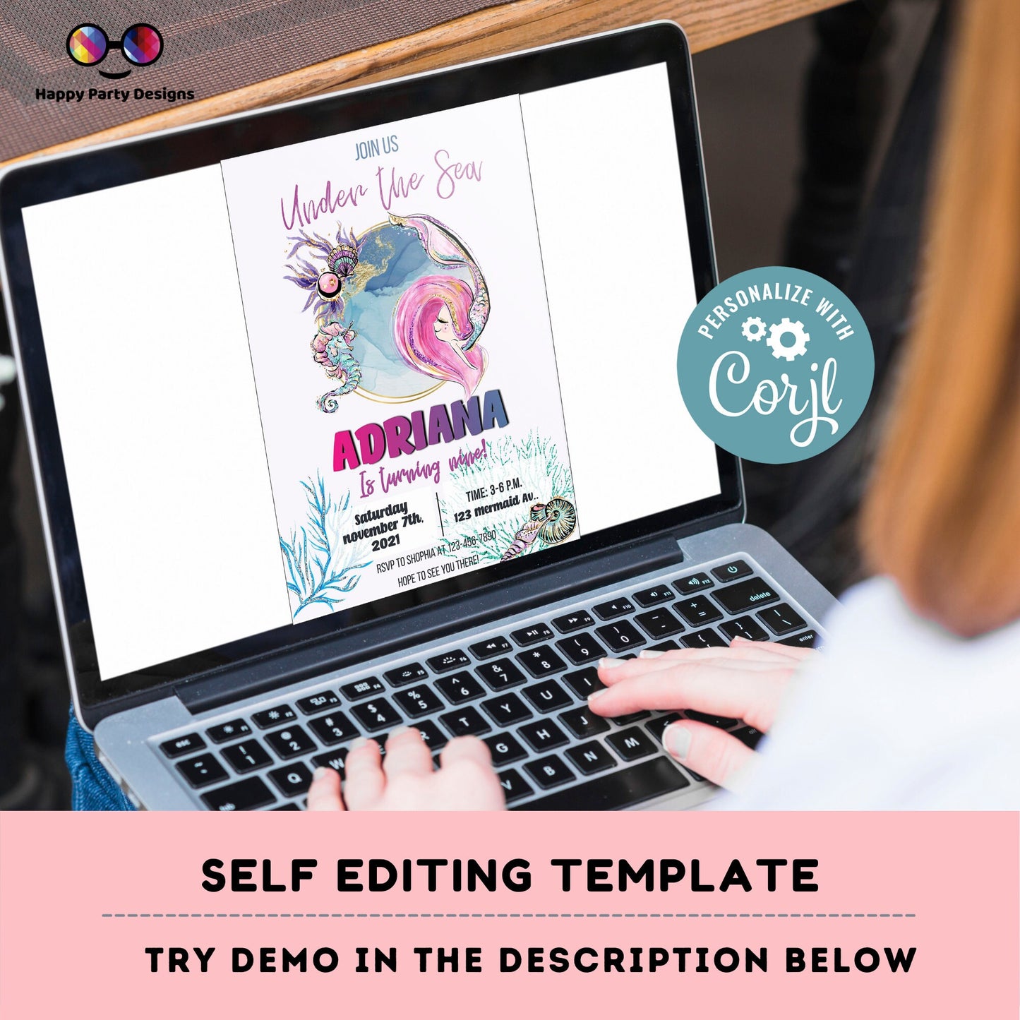 Editable Under the Sea mermaid invitation | Mermaid Watercolor Invitation | Mermaid Birthday | Mermaid Digital File | INSTANT download