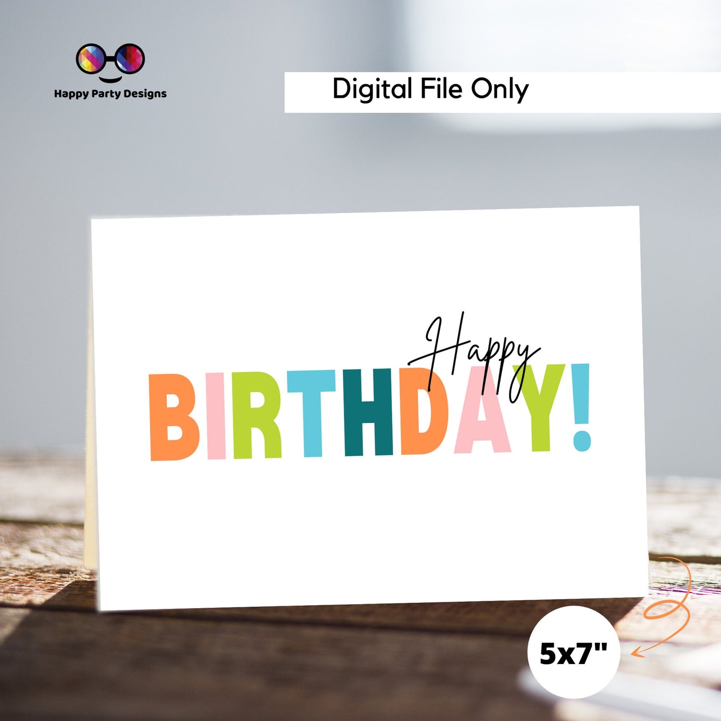 PRINTABLE Happy Birthday greeting card| Birthday Card | Happy Birthday | Instant Download | Boho | Bold colors | Cheerful