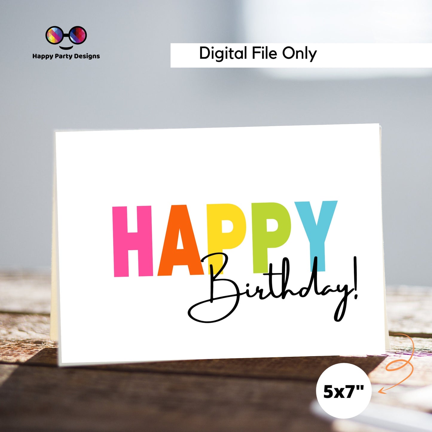 PRINTABLE Happy Birthday greeting card| Birthday Card | Happy Birthday | Instant Download | Rainbow colors | Bold colors | Cheerful