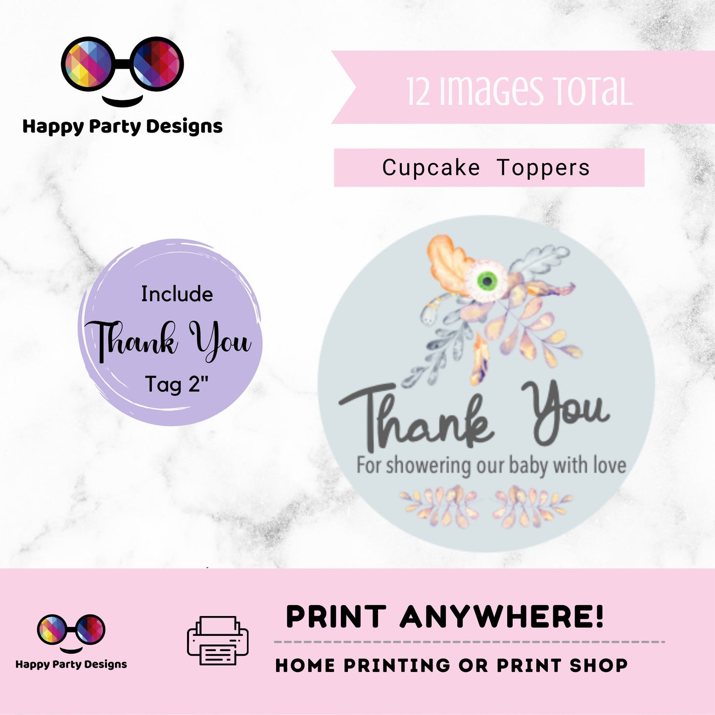Baby Shower Cupcake toppers | Halloween Baby Shower Party Decoration | Cupcake Toppers | Instant Download | Digital