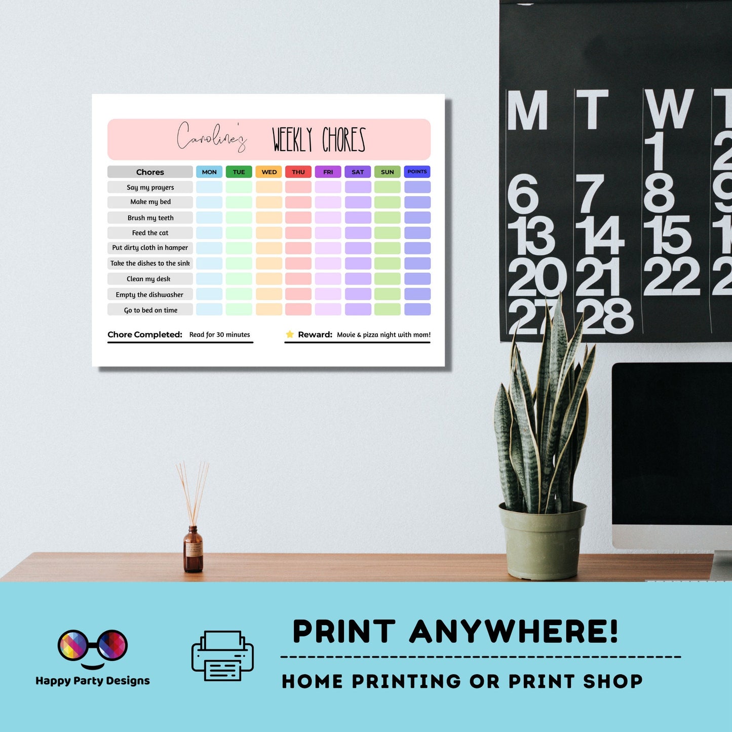 Weekly Daily Chore Chart for Kids | Responsibility Chart Homeschool | My Responsibilities | Personalized Planner | Printable Editable PDF