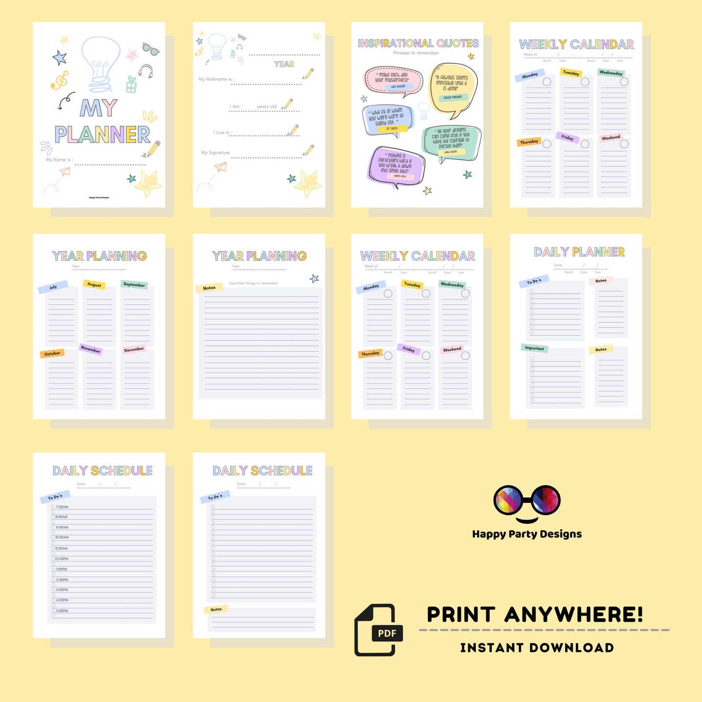Planner Printable for Kids | Printable planner for kids | Digital Download | Planner Bundle | Instant Download PDF | Daily planner for kids