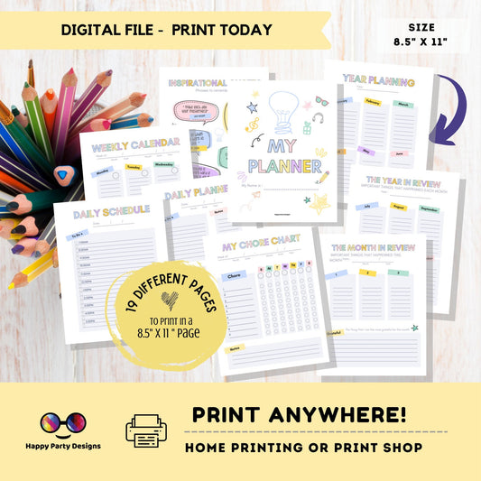 Planner Printable for Kids | Printable planner for kids | Digital Download | Planner Bundle | Instant Download PDF | Daily planner for kids