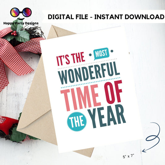 PRINTABLE Christmas card | Christmas Card | Holiday Card | Its the most wonderful time of the year | Instant Download