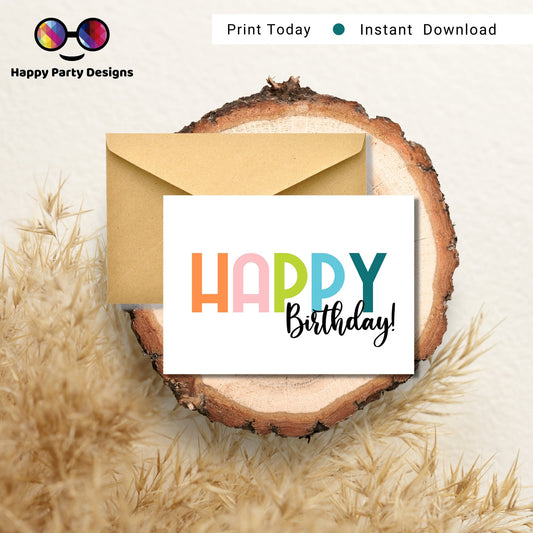 PRINTABLE Happy Birthday greeting card| Birthday Card | Happy Birthday | Instant Download | Boho | Bold colours | Cheerful