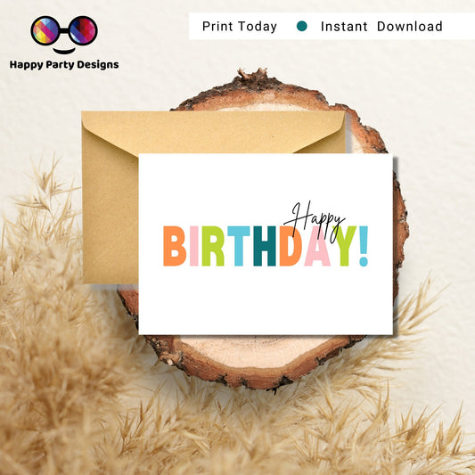 PRINTABLE Happy Birthday greeting card| Birthday Card | Happy Birthday | Instant Download | Boho | Bold colors | Cheerful