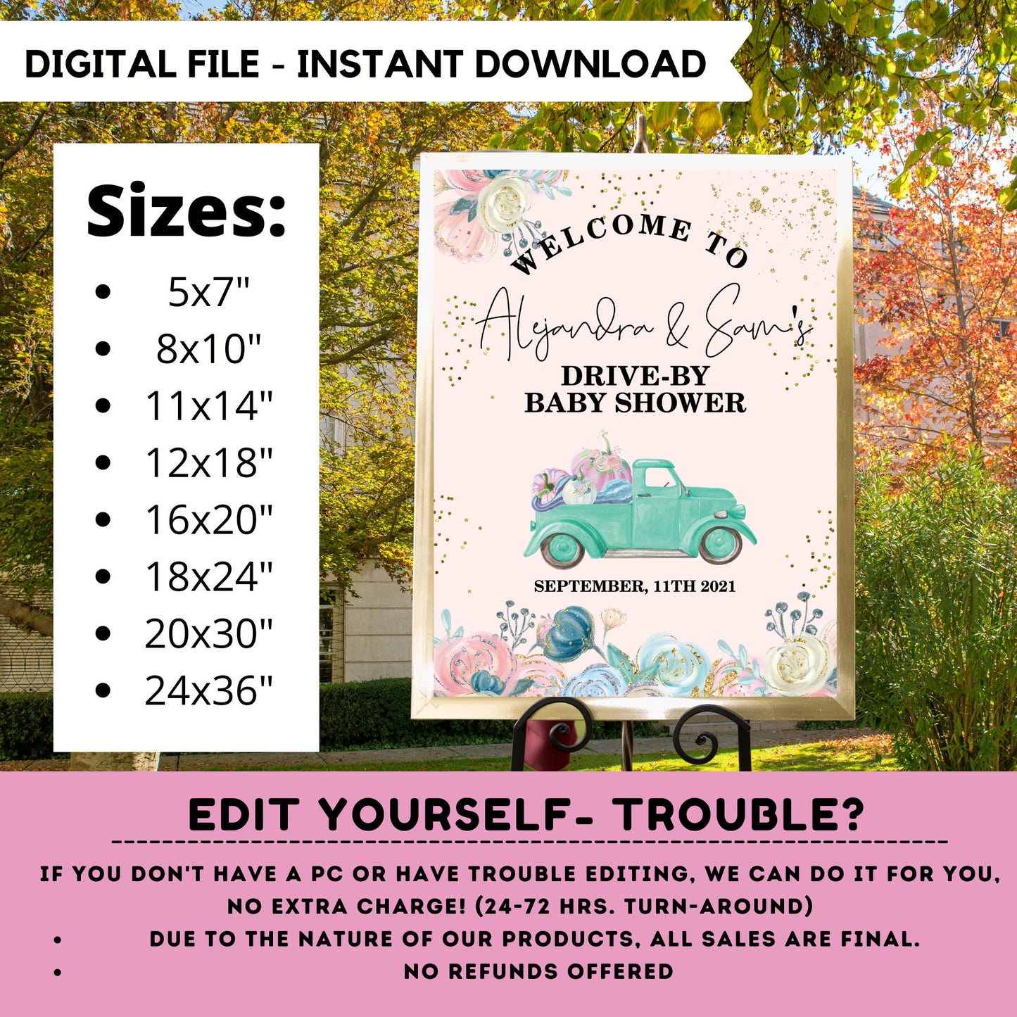 Editable Baby Shower Welcome Sign | Baby Shower Sign | Editable Welcome Sign | Fall Welcome Lawn Poster | Printable Drive-by Sign