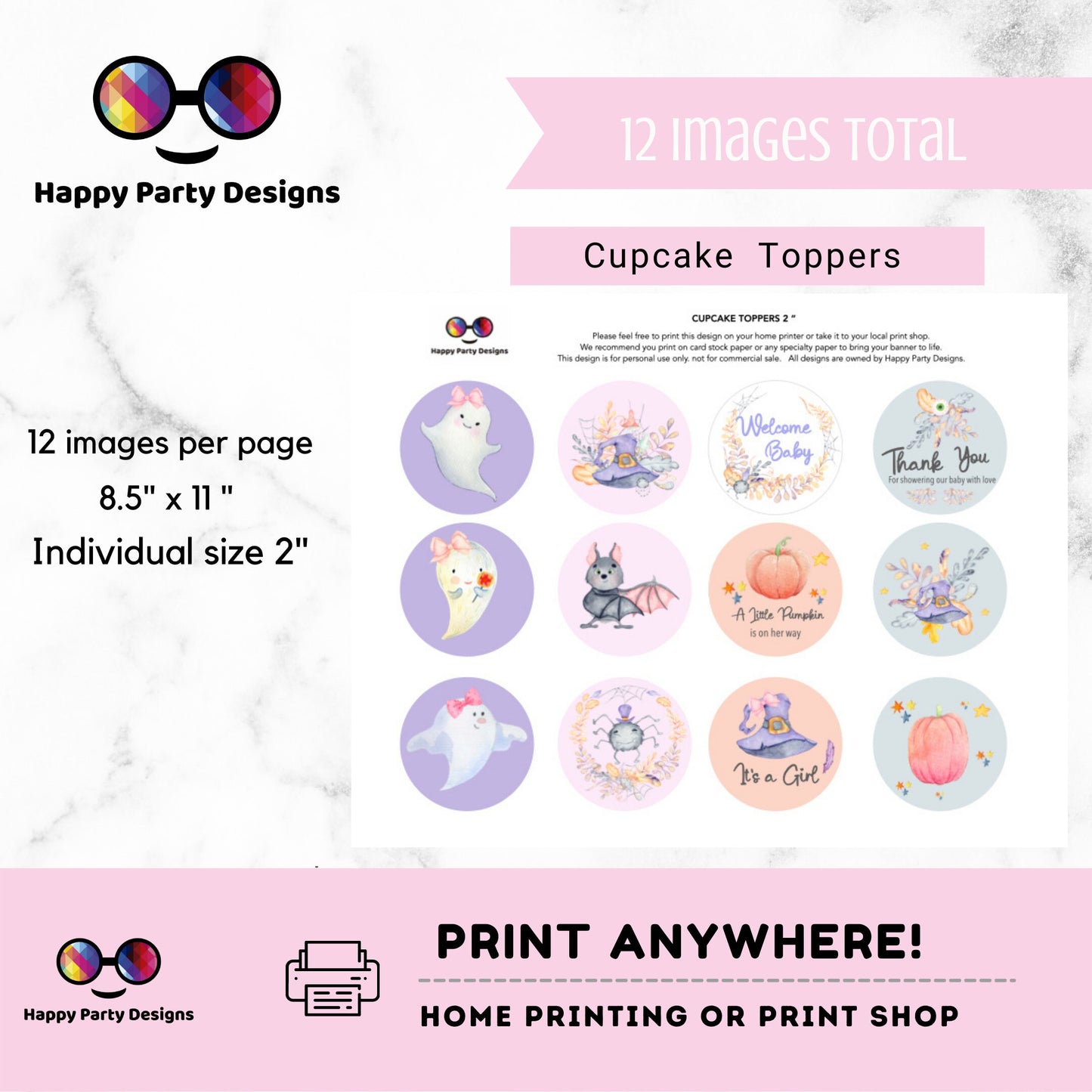 Baby Shower Cupcake toppers | Halloween Baby Shower Party Decoration | Cupcake Toppers | Instant Download | Digital