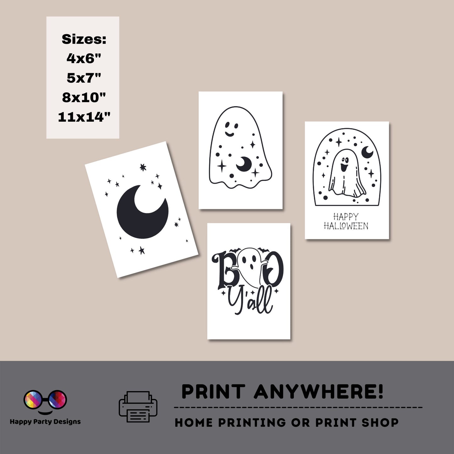 Black and white Halloween printables | wall decor | printable wall art | instant download | Halloween downloadable prints | cute halloween