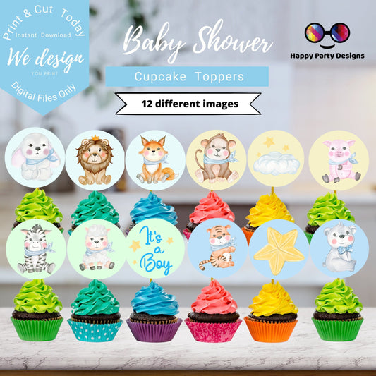 Jungle animals blue Cupcake toppers | Baby Shower | Cupcake Toppers | Instant Download | Digital | Baby Shower Boy | Safari animals blue