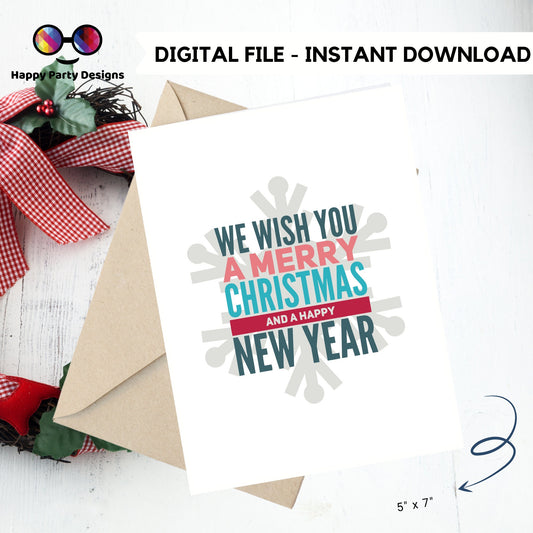 PRINTABLE Christmas card | Christmas Card | Holiday Card | We Wish You a Merry Christmas and a Happy New Year | Instant Download
