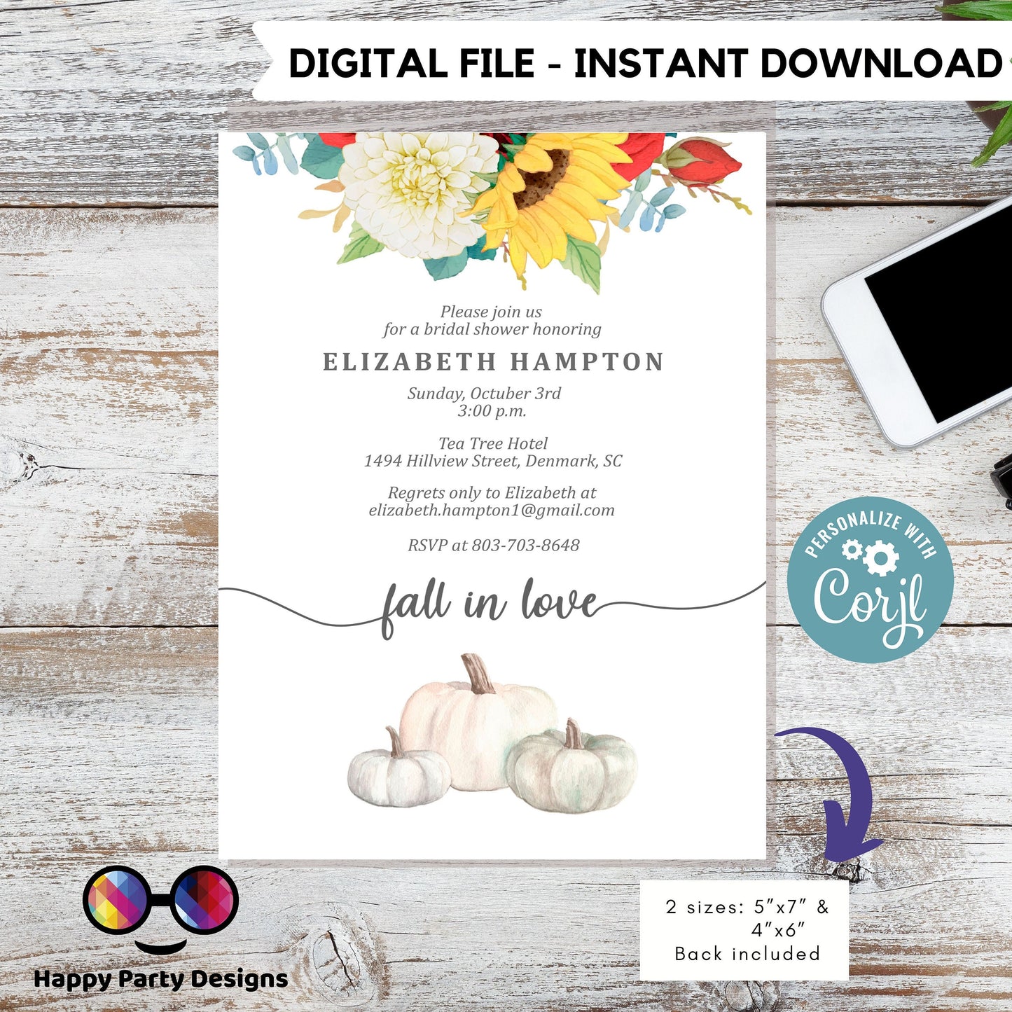 Editable Fall in love invitation | Digital Fall in love printable invite | Bridal shower | Shower Invitation | Personalize Online