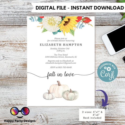 Editable Fall in love invitation | Digital Fall in love printable invite | Bridal shower | Shower Invitation | Personalize Online