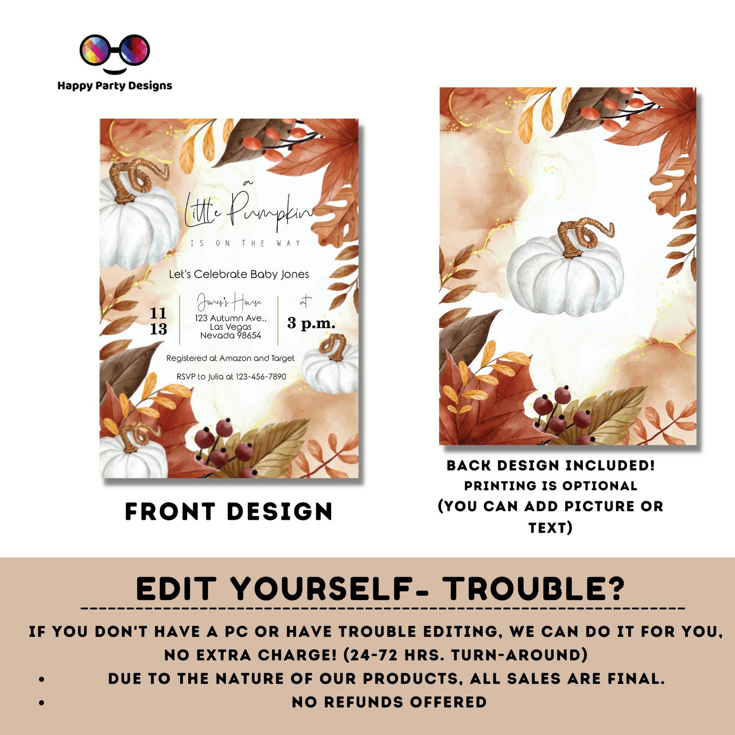 Editable a little pumpkin is on the way invitation | Digital baby shower printable invite | Baby shower | Shower Invitation