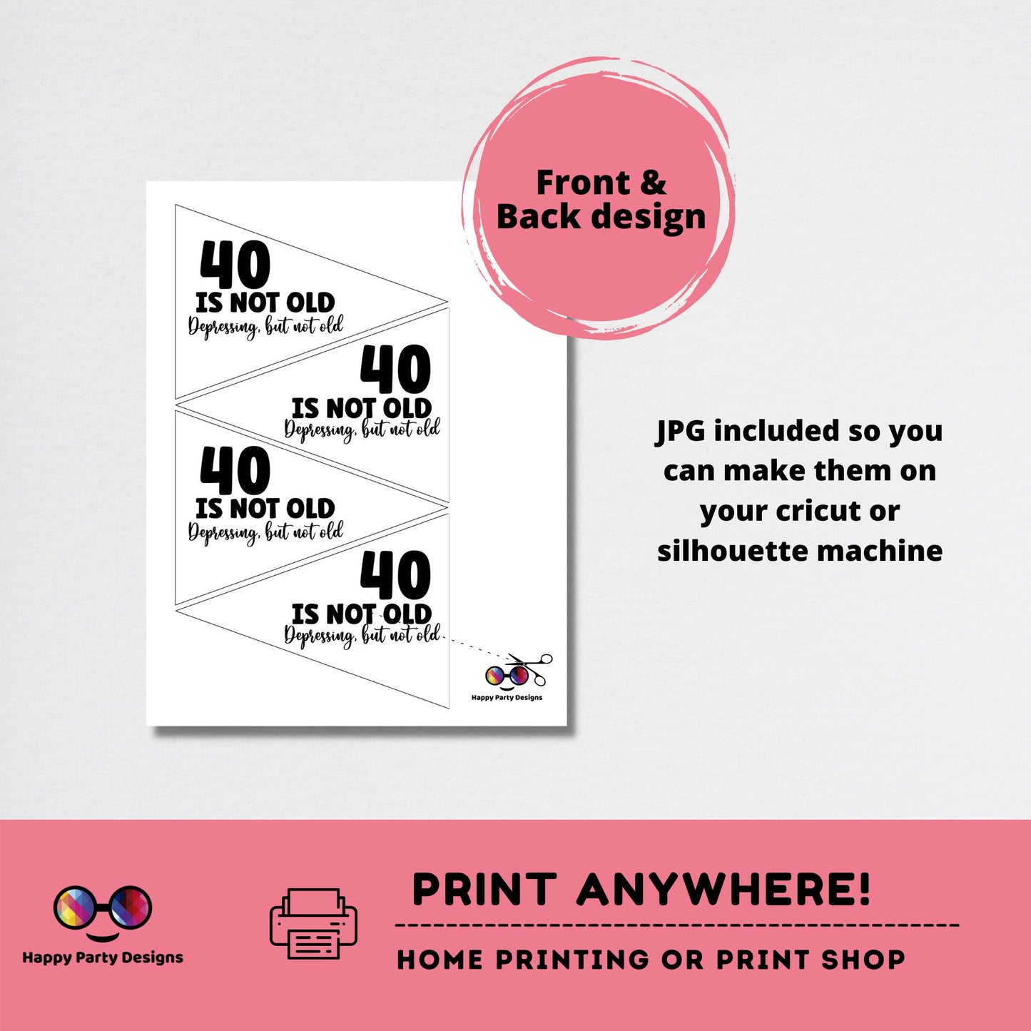 Printable 40 is not old, depressing but not old pennant flags | 40th birthday | 40th birthday party