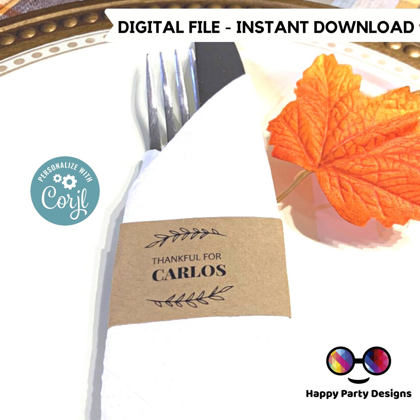 Thanksgiving personalized name card | Editable place card tag | Thanksgiving | Digital | Personalize Online | Instant Download