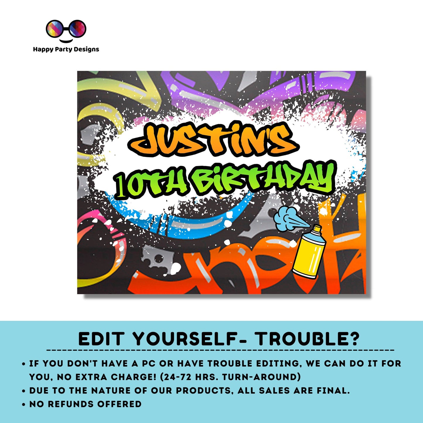 Editable Graffiti placemat | Digital graffiti printable placemat  | Birthday boy | Graffiti placemat | Personalize Online #K1