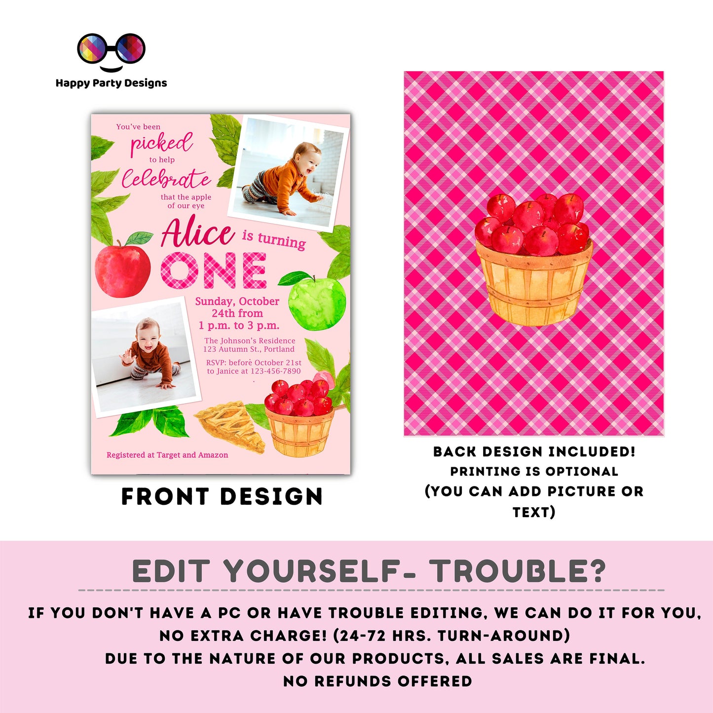 You've been picked  editable invitation | Digital first year printable invite | One year | Apple Invitation | with picture