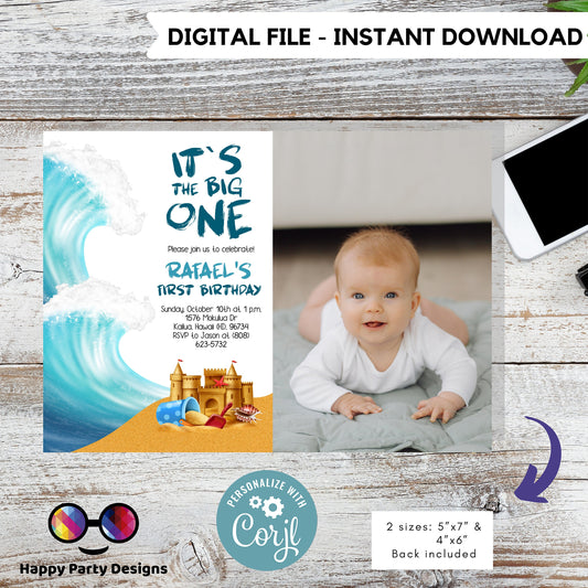 It's the big one Editable Birthday Invitation with picture | First birthday | Birthday invitations | Surf Birthday Invitation | EDITABLE