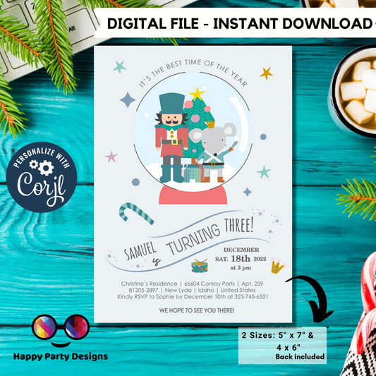 Editable Nutcracker invitation | Digital nutcracker printable invite | Birthday boy | Nutcracker Invitation | Personalize Online #K62