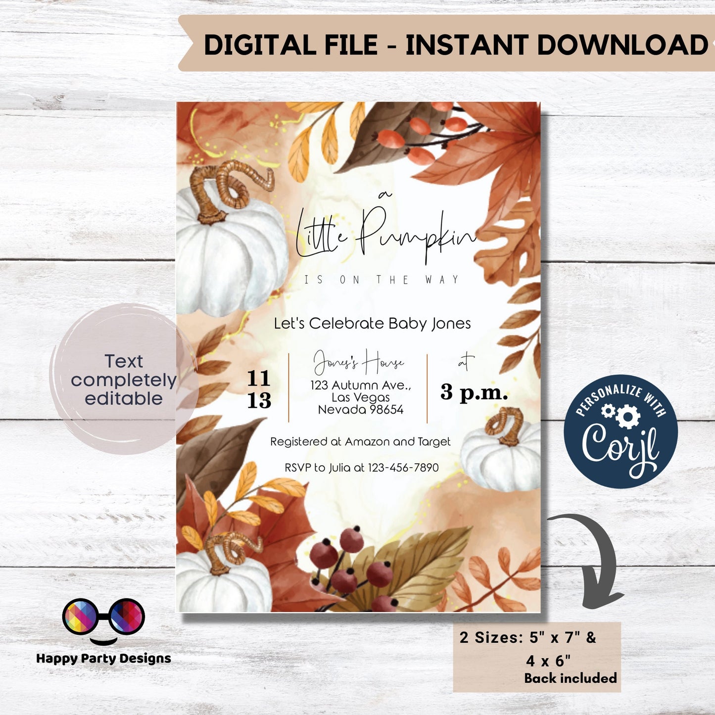 Editable a little pumpkin is on the way invitation | Digital baby shower printable invite | Baby shower | Shower Invitation