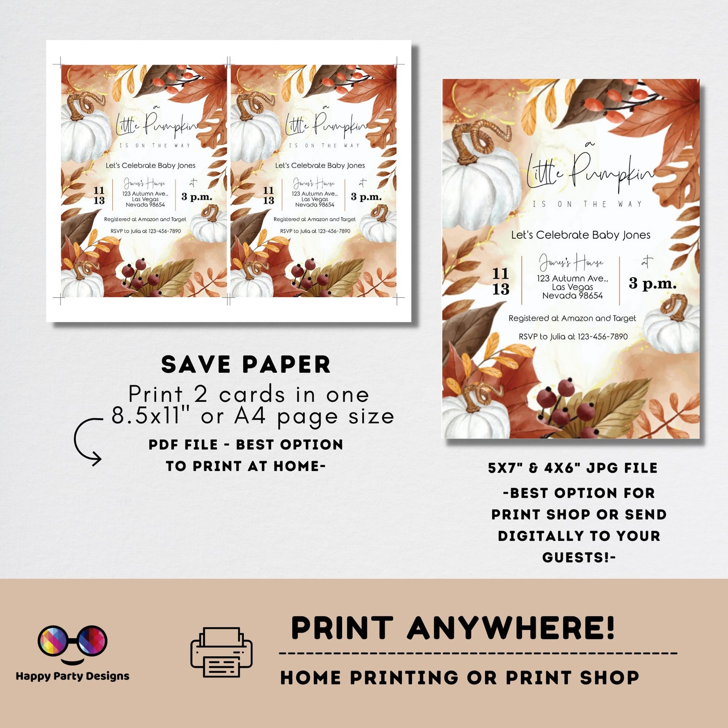 Editable a little pumpkin is on the way invitation | Digital baby shower printable invite | Baby shower | Shower Invitation