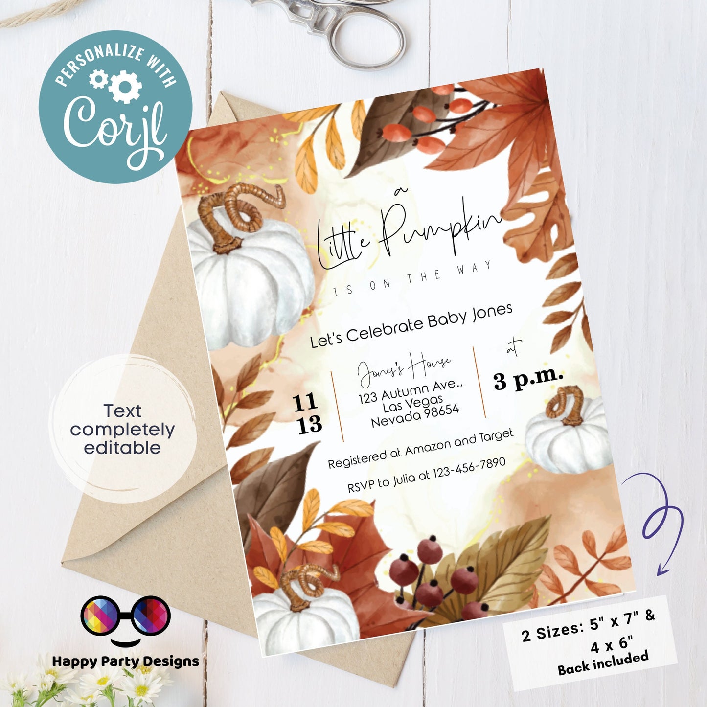 Editable a little pumpkin is on the way invitation | Digital baby shower printable invite | Baby shower | Shower Invitation