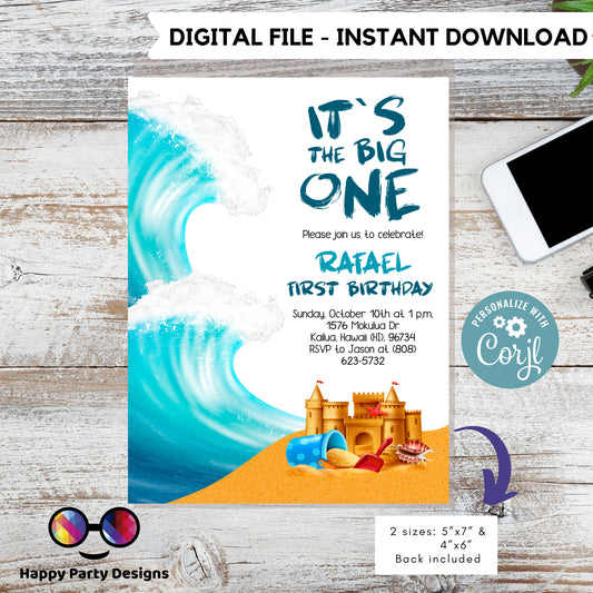 It's the big one Editable Birthday Invitation | First birthday | Birthday invitations | Surf Birthday Invitation | EDITABLE