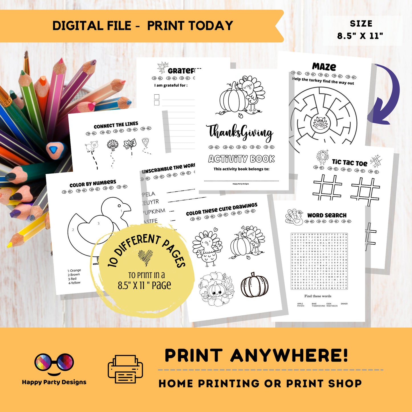 Thanksgiving Kids Activity Book | Coloring book forThanksgiving | Printable Activity Book Thanksgiving | Thanksgiving Activity Pack