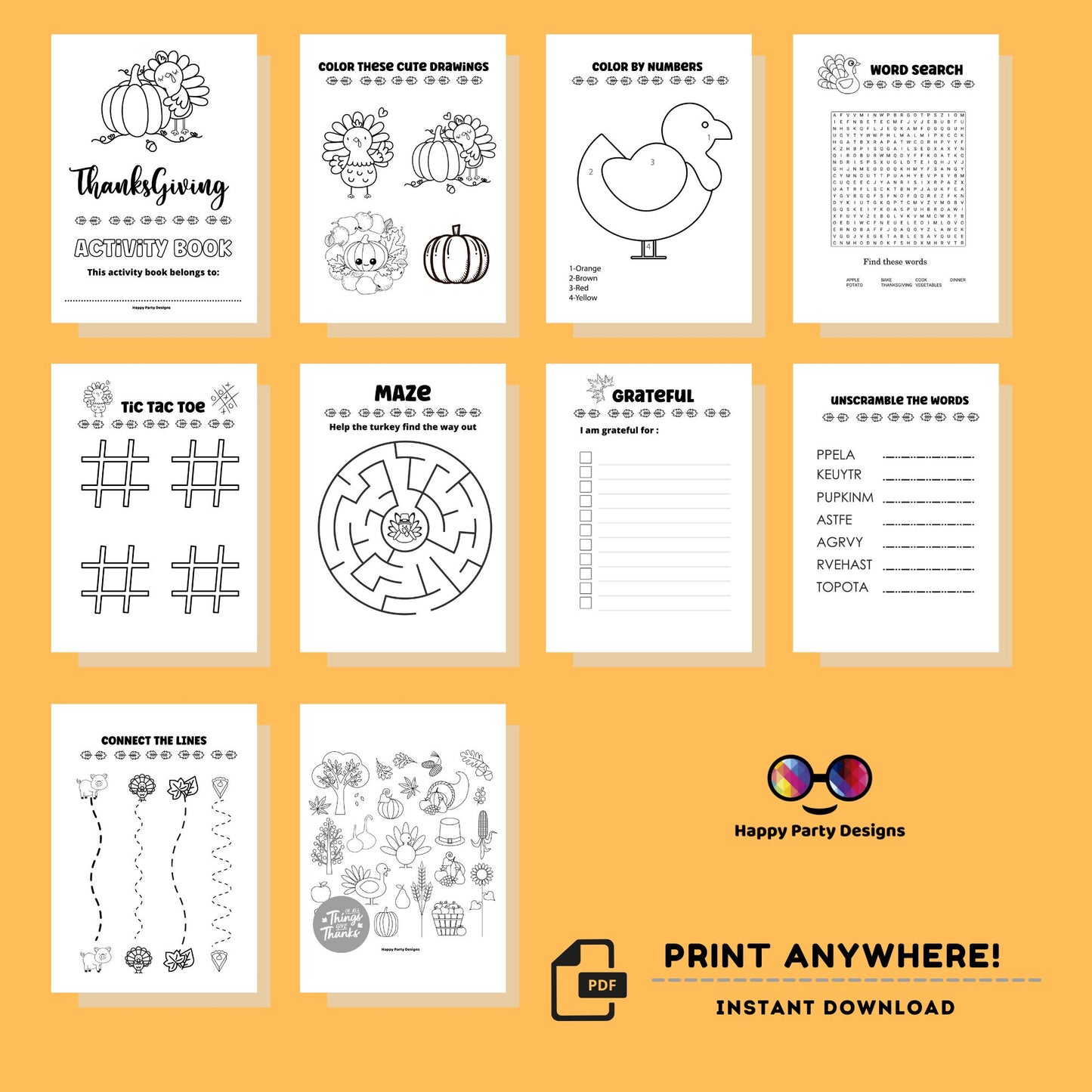 Thanksgiving Kids Activity Book | Coloring book forThanksgiving | Printable Activity Book Thanksgiving | Thanksgiving Activity Pack