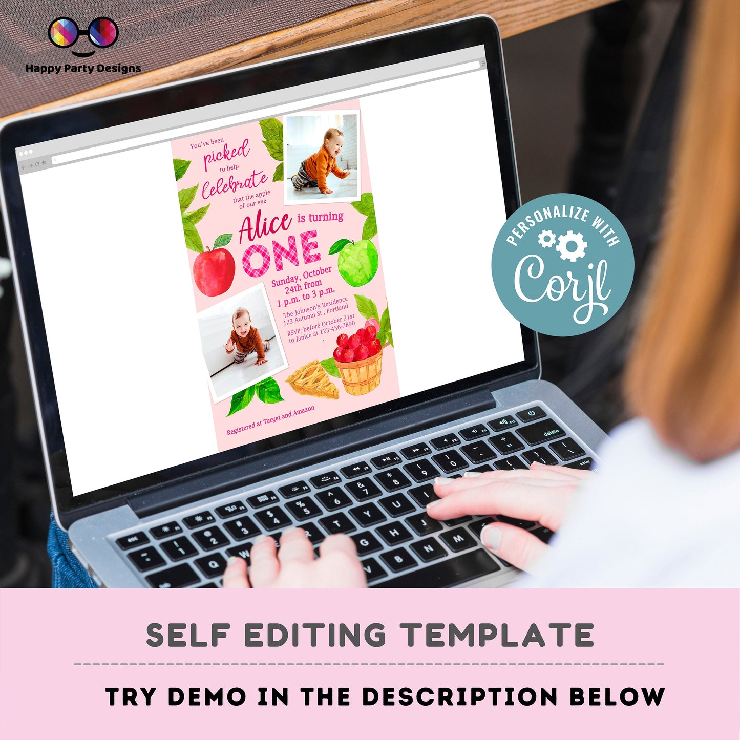 You've been picked  editable invitation | Digital first year printable invite | One year | Apple Invitation | with picture