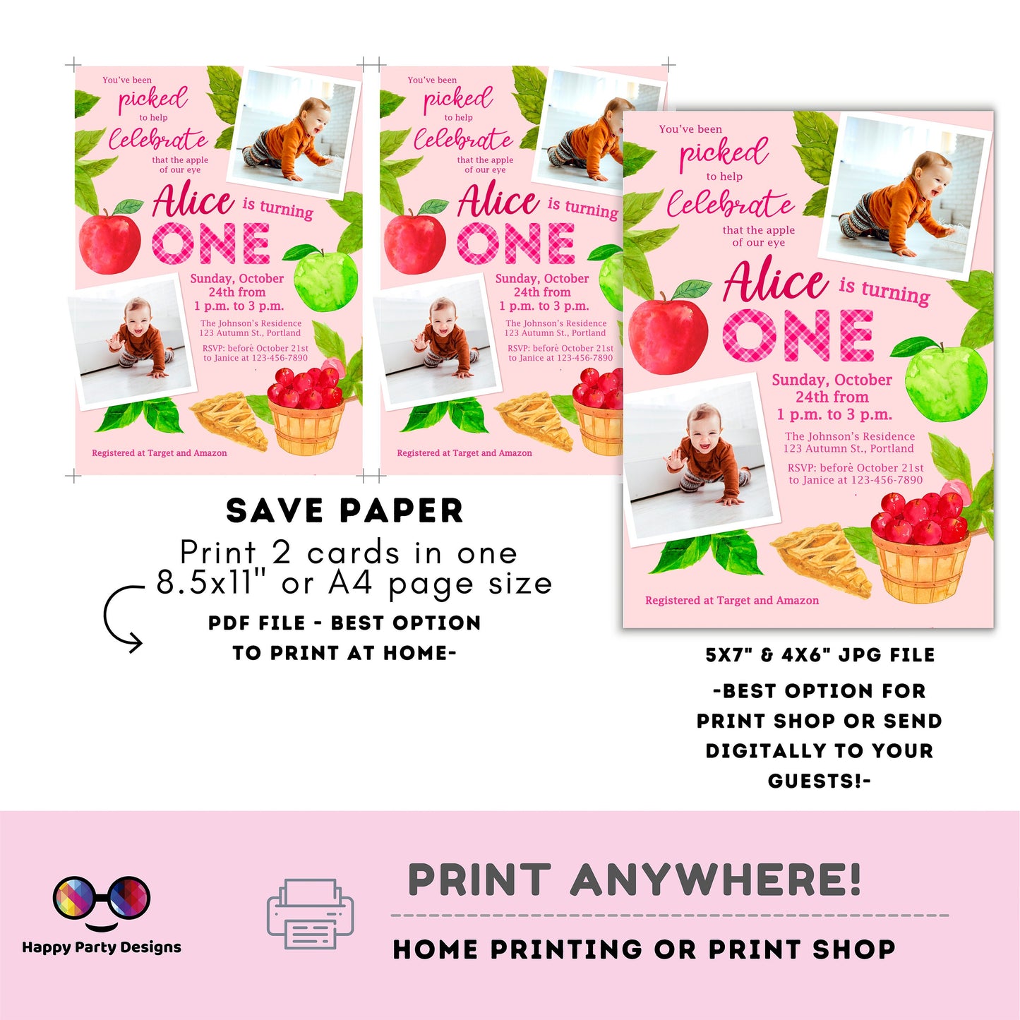 You've been picked  editable invitation | Digital first year printable invite | One year | Apple Invitation | with picture