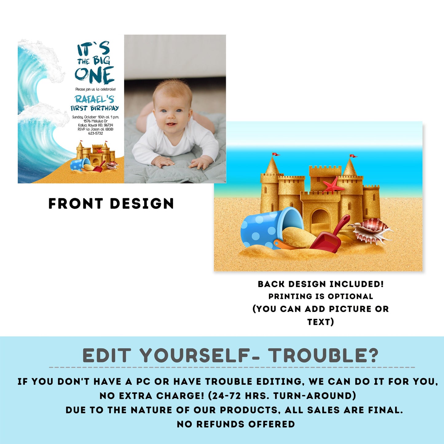 It's the big one Editable Birthday Invitation with picture | First birthday | Birthday invitations | Surf Birthday Invitation | EDITABLE
