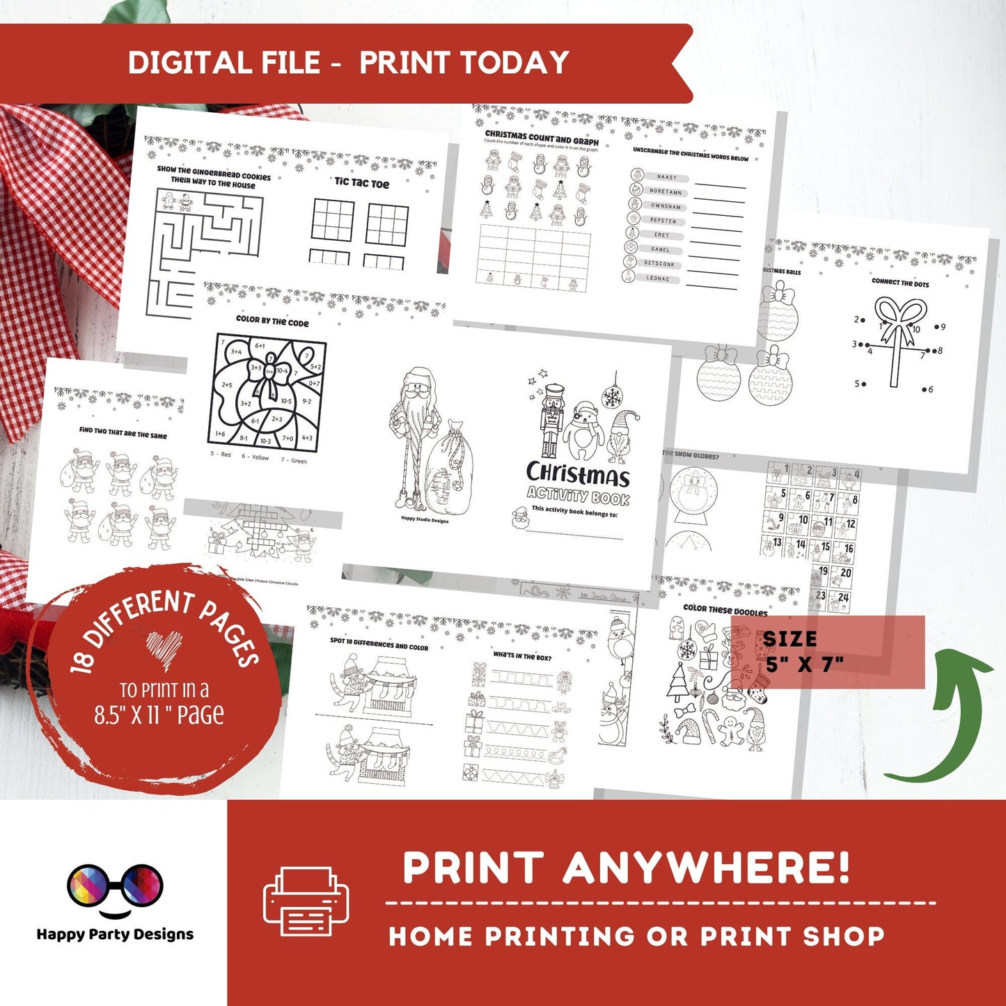 Christmas Kids Activity Booklet | Coloring booklet for Christmas | Printable Activity Booklet Holidays | Activity Book Christmas Party