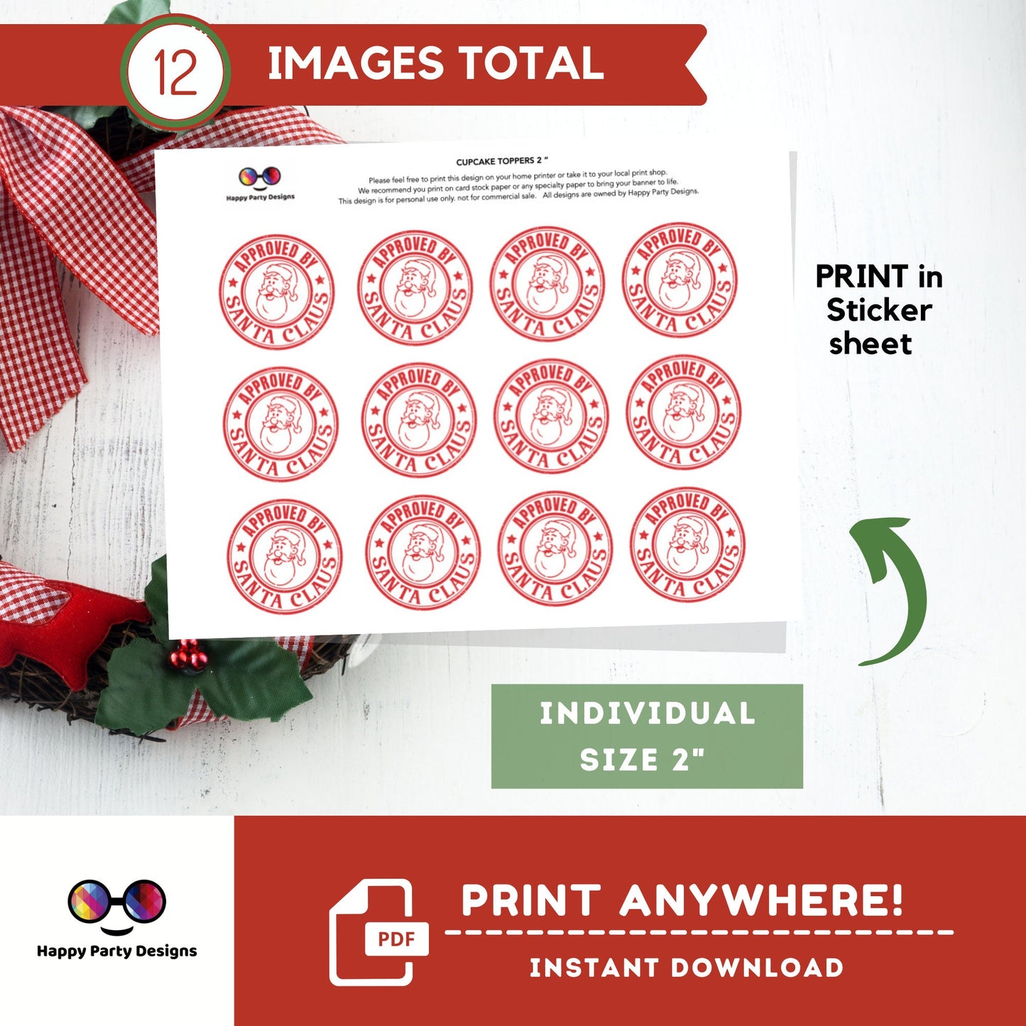 Santa Claus Approved Christmas Stickers Gift Labels| Round Tags | Instant Download | Round Stickers | Santa Claus Stickers | Santa Tags