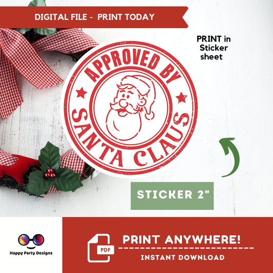 Santa Claus Approved Christmas Stickers Gift Labels| Round Tags | Instant Download | Round Stickers | Santa Claus Stickers | Santa Tags