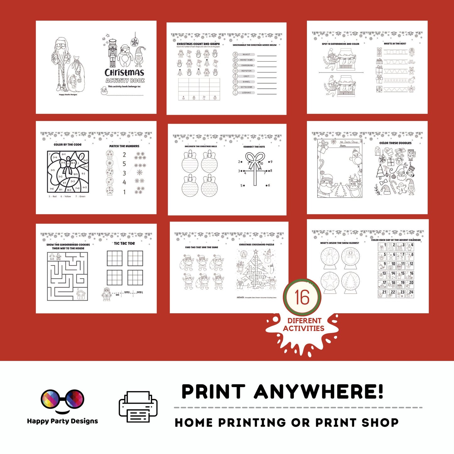 Christmas Kids Activity Booklet | Coloring booklet for Christmas | Printable Activity Booklet Holidays | Activity Book Christmas Party