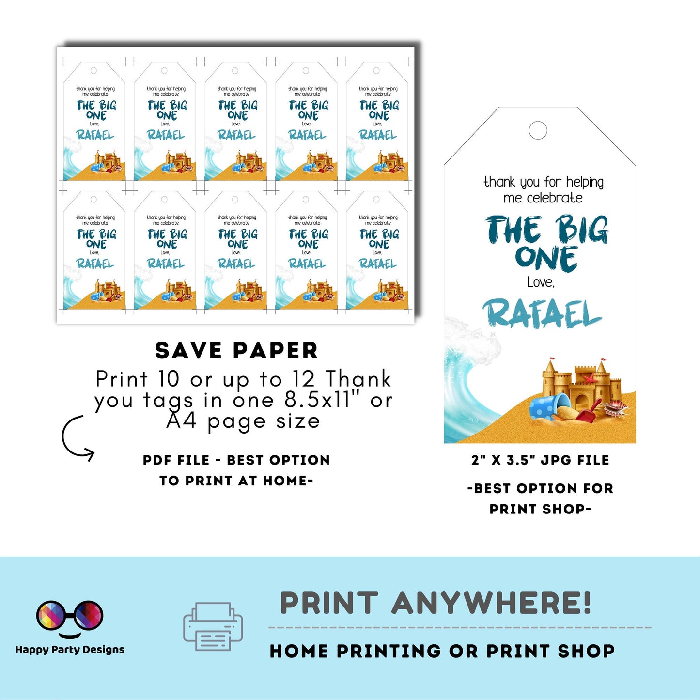Editable it's the Big One Thank you tag | Digital thank you tag  | First birthday Thank You tag | Personalize Online