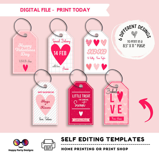 Editable Valentines Day Tag | Digital Tag  | Valentines Tag | Hearts Tag |Personalize Online