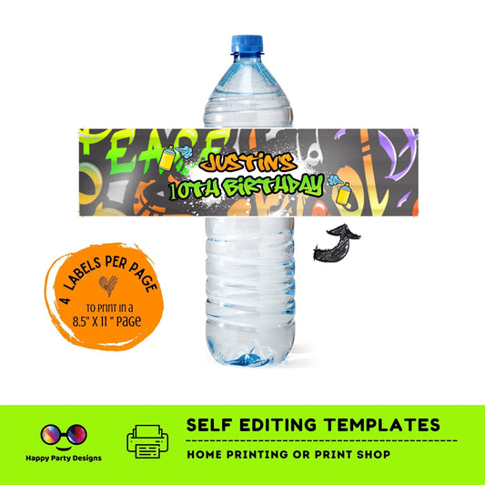 editable Graffiti water bottle labels | digital labels |  printable graffiti labels |  graffiti party |  bottle labels  | Birthday Boy #K1