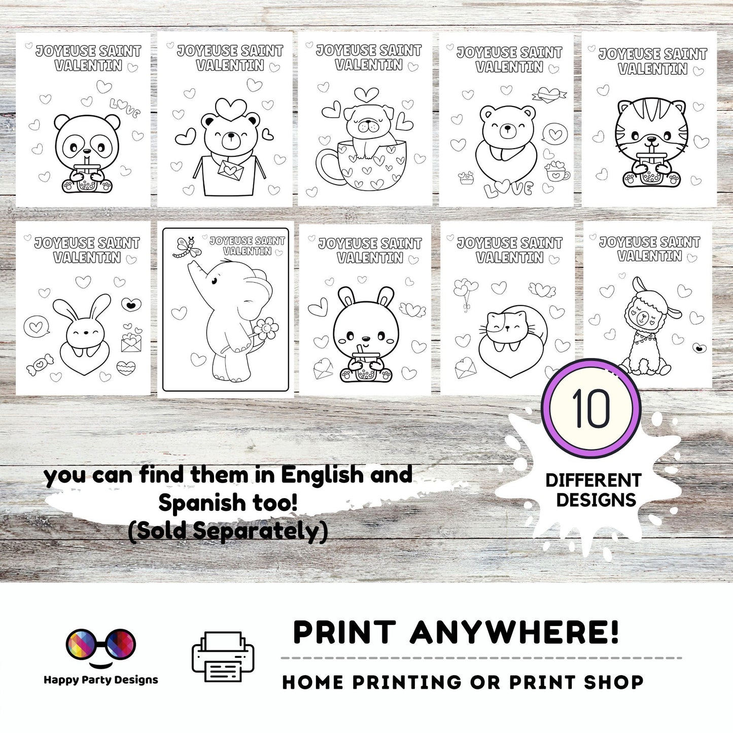 FRENCH Printable Coloring Pages | for Kids | Happy Valentines Day Colouring Activity | Valentine Party | School activity | 10 pages