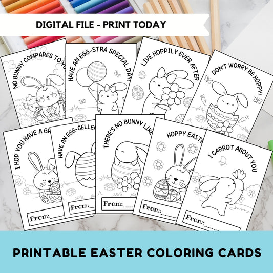 Set of 9 Easter Printable Coloring Cards | for Kids | Easter Coloring Activity | Easter basket tag | School activity