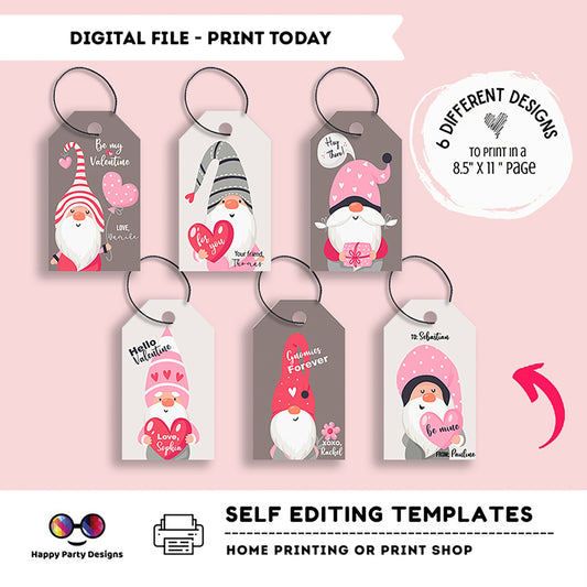Editable Valentines Day Tag | Digital Tag  | Valentines Tag | Hearts Tag | Valentine's gnome tag