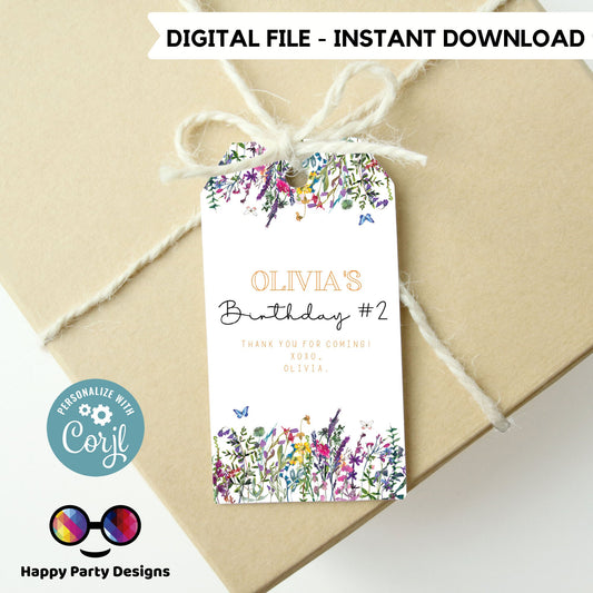 Editable Wildflower Thank you tag | Digital wild flower tag  |  Whimsical Spring Thank You tag | Meadow Birthday Party  #K73