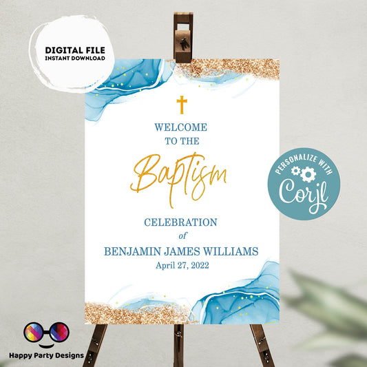 Editable Baptism Welcome Sign | Blue Watercolor | Christening Decorations | Baptism Boy | Christening Welcome Sign | Boy Baptism Sign