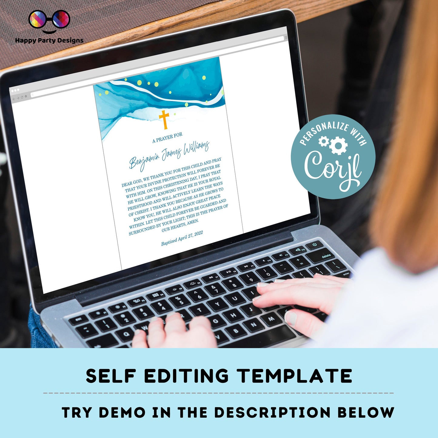 Baptism Prayer Sign Template | Blue Watercolor | Personalized Prayer Sign | Baptism Boy | Editable Baptism Gift | Boy Baptism Sign